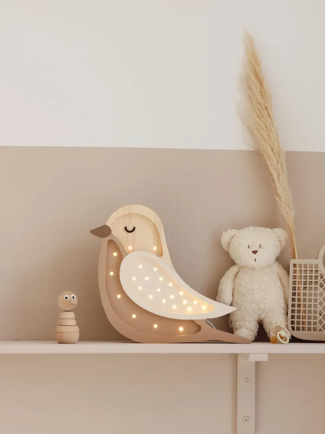 Lámpara infantil LED artesanal regulable Bird, con función de temporizador