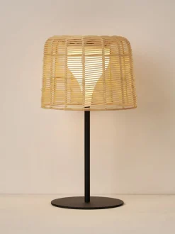 Lámpara LED solar para interior/exterior con pantalla de ratán Kyra