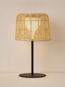Lámpara LED solar para interior/exterior con pantalla de ratán Kyra