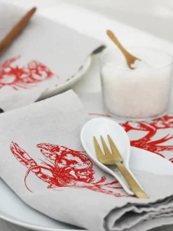 Mantel individual de lino artesanal Lobster