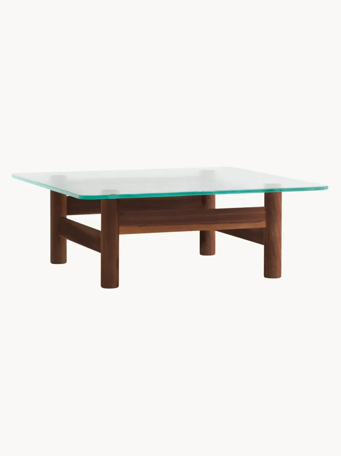 Mesa de centro de madera de nogal con tapa de cristal Brasilia