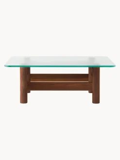 Mesa de centro de madera de nogal con tapa de cristal Brasilia