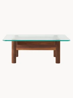 Mesa de centro de madera de nogal con tapa de cristal Brasilia