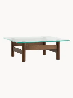 Mesa de centro de madera de roble con tablero de vidrio Brasilia