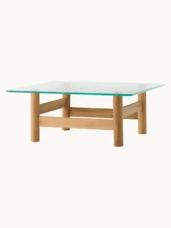 Mesa de centro de madera de roble con tapablero de vidrio Brasilia