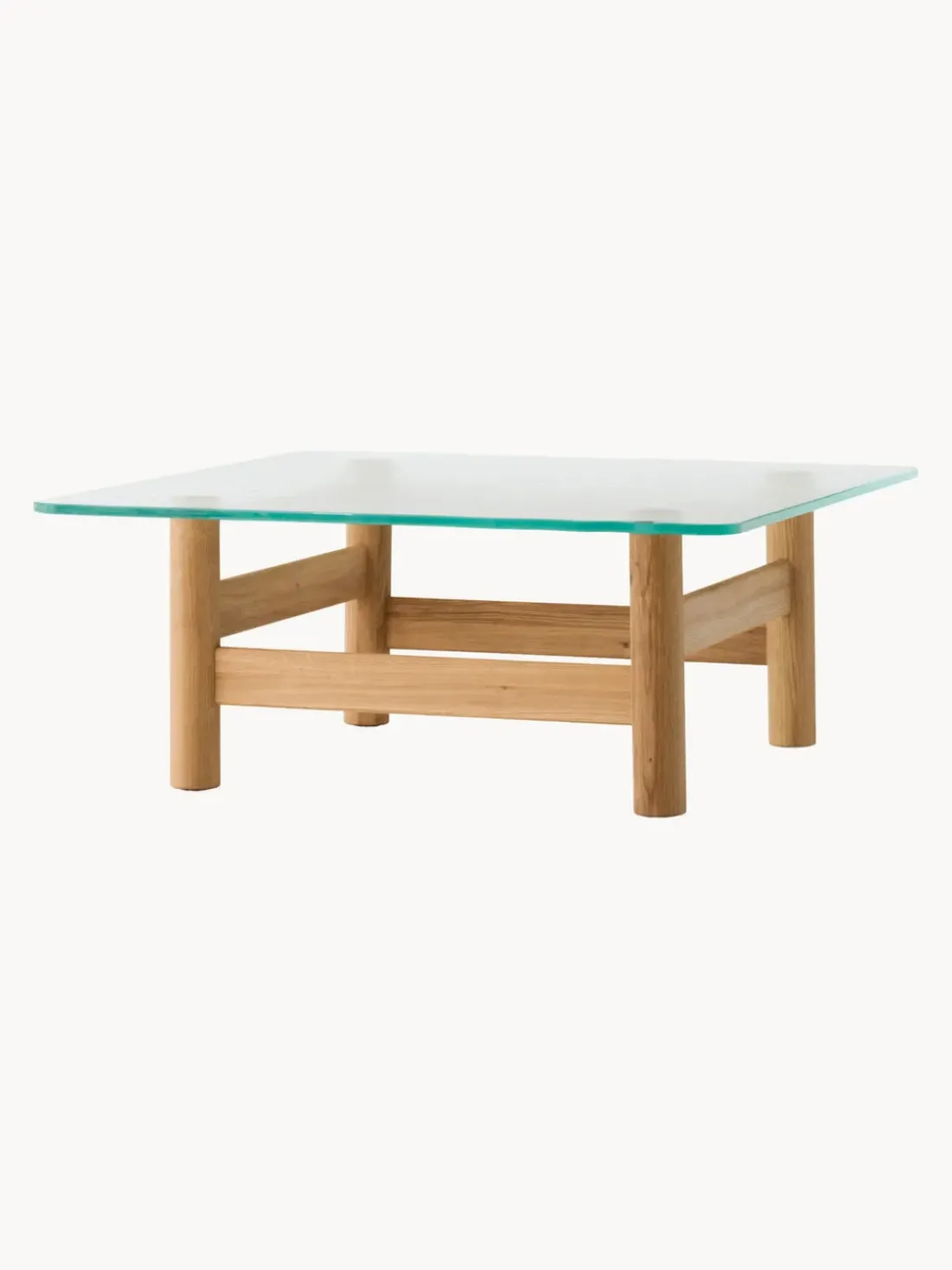 Mesa de centro de madera de roble con tapablero de vidrio Brasilia