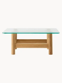 Mesa de centro de madera de roble con tapablero de vidrio Brasilia