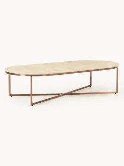 Mesa de centro ovalada con tablero de vidrio en look mármol Antigua