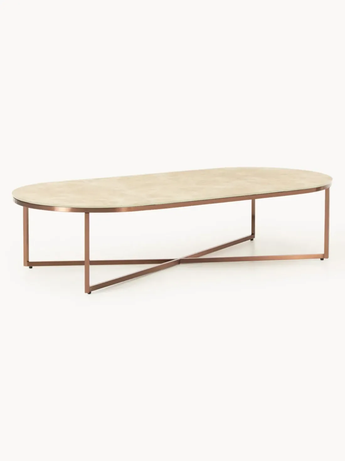 Mesa de centro ovalada con tablero de vidrio en look mármol Antigua