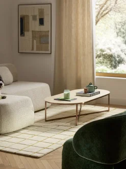 Mesa de centro ovalada con tablero de vidrio en look mármol Antigua
