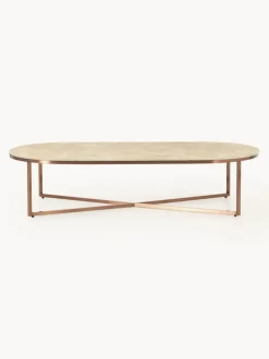 Mesa de centro ovalada con tablero de vidrio en look mármol Antigua
