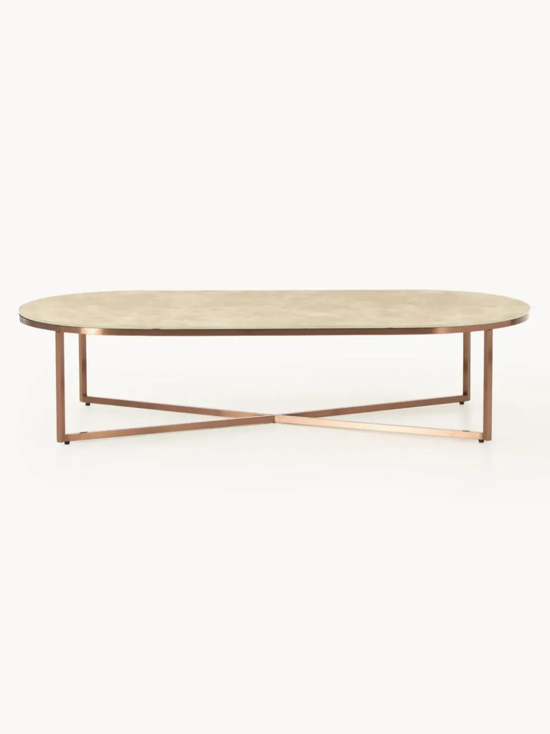 Mesa de centro ovalada con tablero de vidrio en look mármol Antigua