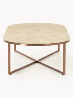 Mesa de centro ovalada con tablero de vidrio en look mármol Antigua
