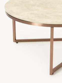 Mesa de centro ovalada con tablero de vidrio en look mármol Antigua