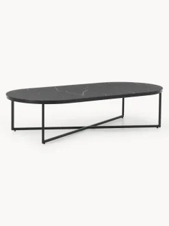 Mesa de centro ovalada con tablero de vidrio en look mármol Antigua