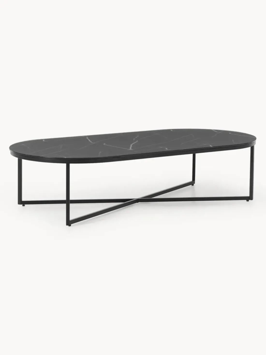 Mesa de centro ovalada con tablero de vidrio en look mármol Antigua