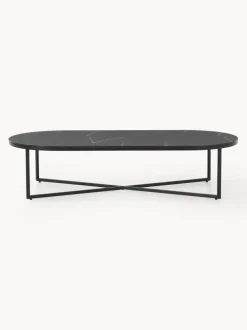 Mesa de centro ovalada con tablero de vidrio en look mármol Antigua