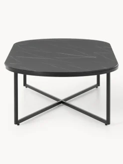 Mesa de centro ovalada con tablero de vidrio en look mármol Antigua