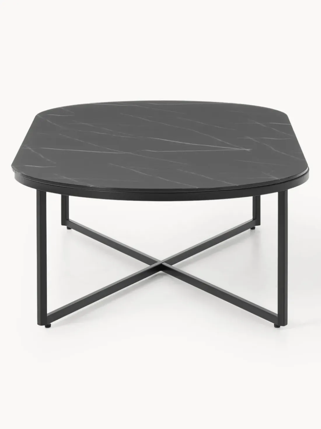 Mesa de centro ovalada con tablero de vidrio en look mármol Antigua