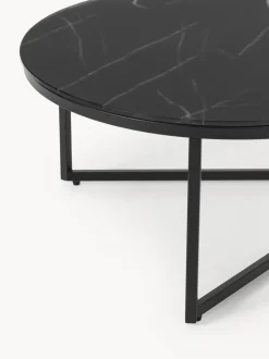 Mesa de centro ovalada con tablero de vidrio en look mármol Antigua