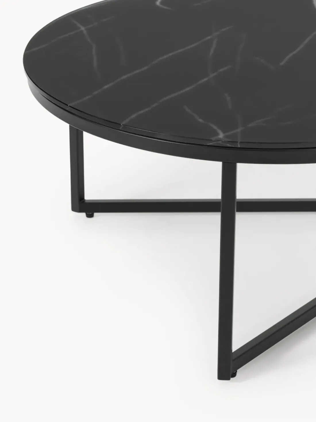 Mesa de centro ovalada con tablero de vidrio en look mármol Antigua
