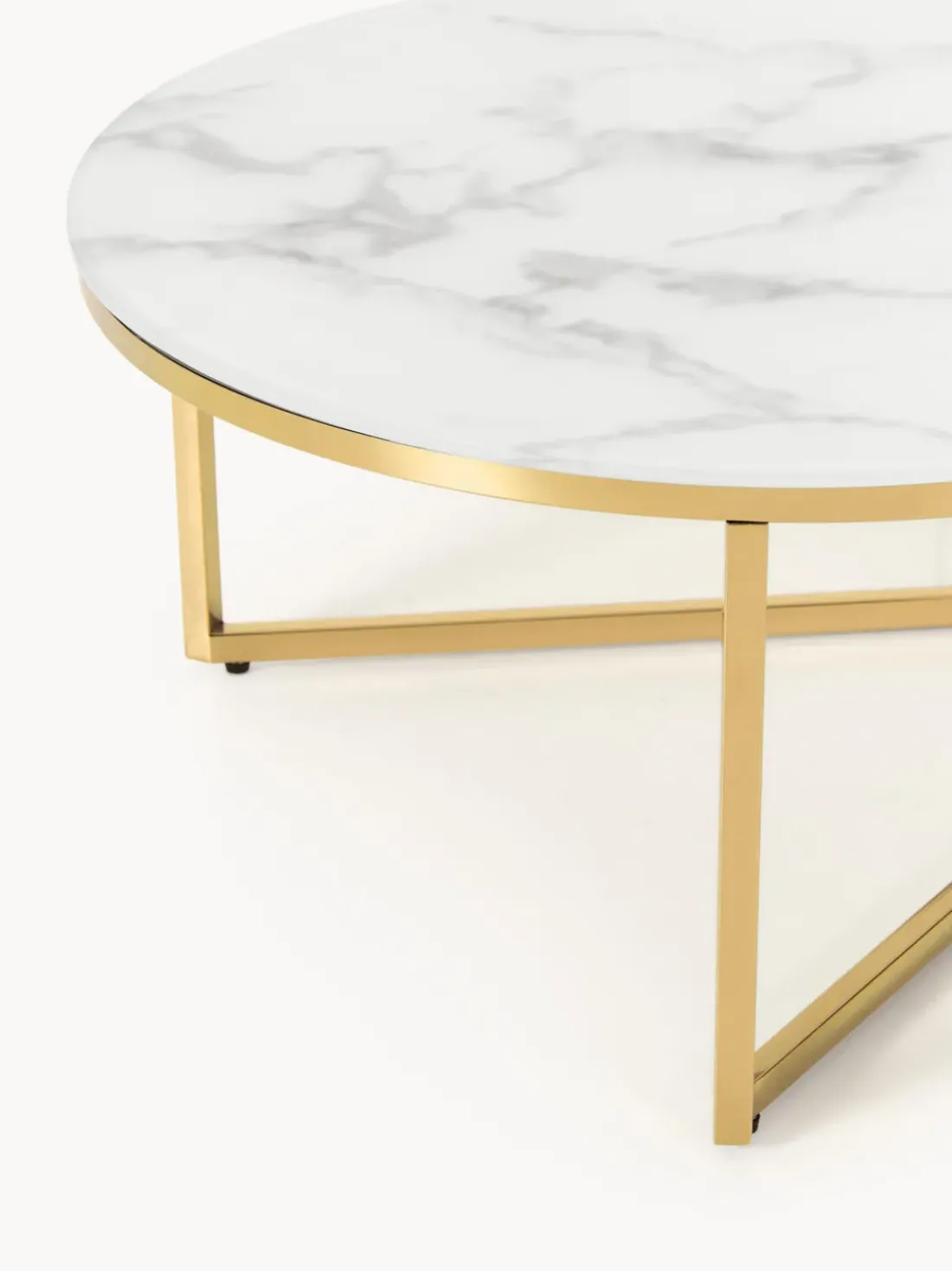 Mesa de centro ovalada con tablero de vidrio en look mármol Antigua