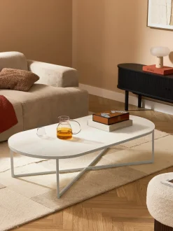 Mesa de centro ovalada con tablero de vidrio en look mármol Antigua