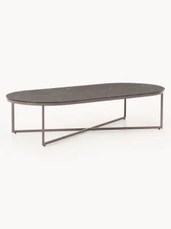 Mesa de centro ovalada con tablero de vidrio en look mármol Antigua