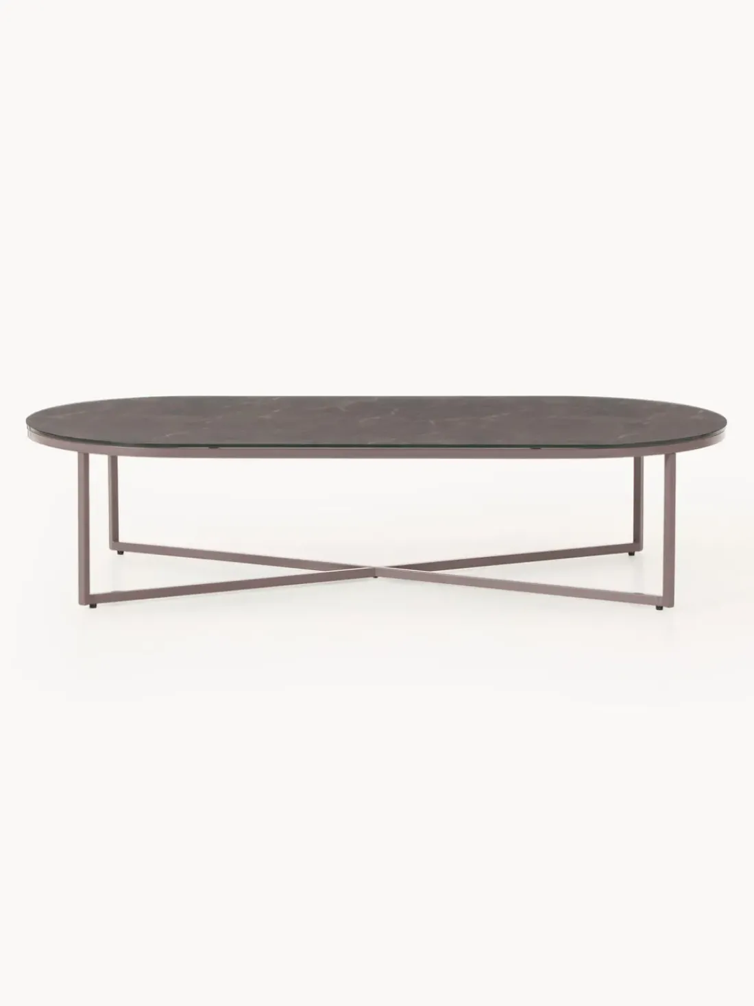 Mesa de centro ovalada con tablero de vidrio en look mármol Antigua