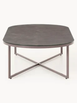 Mesa de centro ovalada con tablero de vidrio en look mármol Antigua