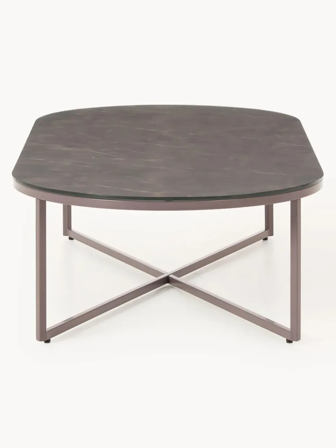 Mesa de centro ovalada con tablero de vidrio en look mármol Antigua