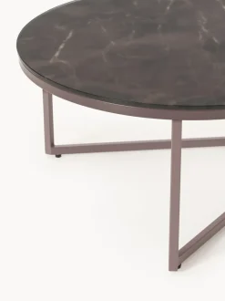 Mesa de centro ovalada con tablero de vidrio en look mármol Antigua