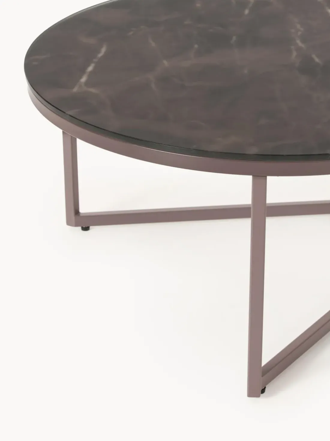 Mesa de centro ovalada con tablero de vidrio en look mármol Antigua