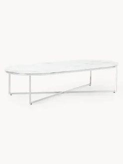 Mesa de centro ovalada con tablero de vidrio en look mármol Antigua