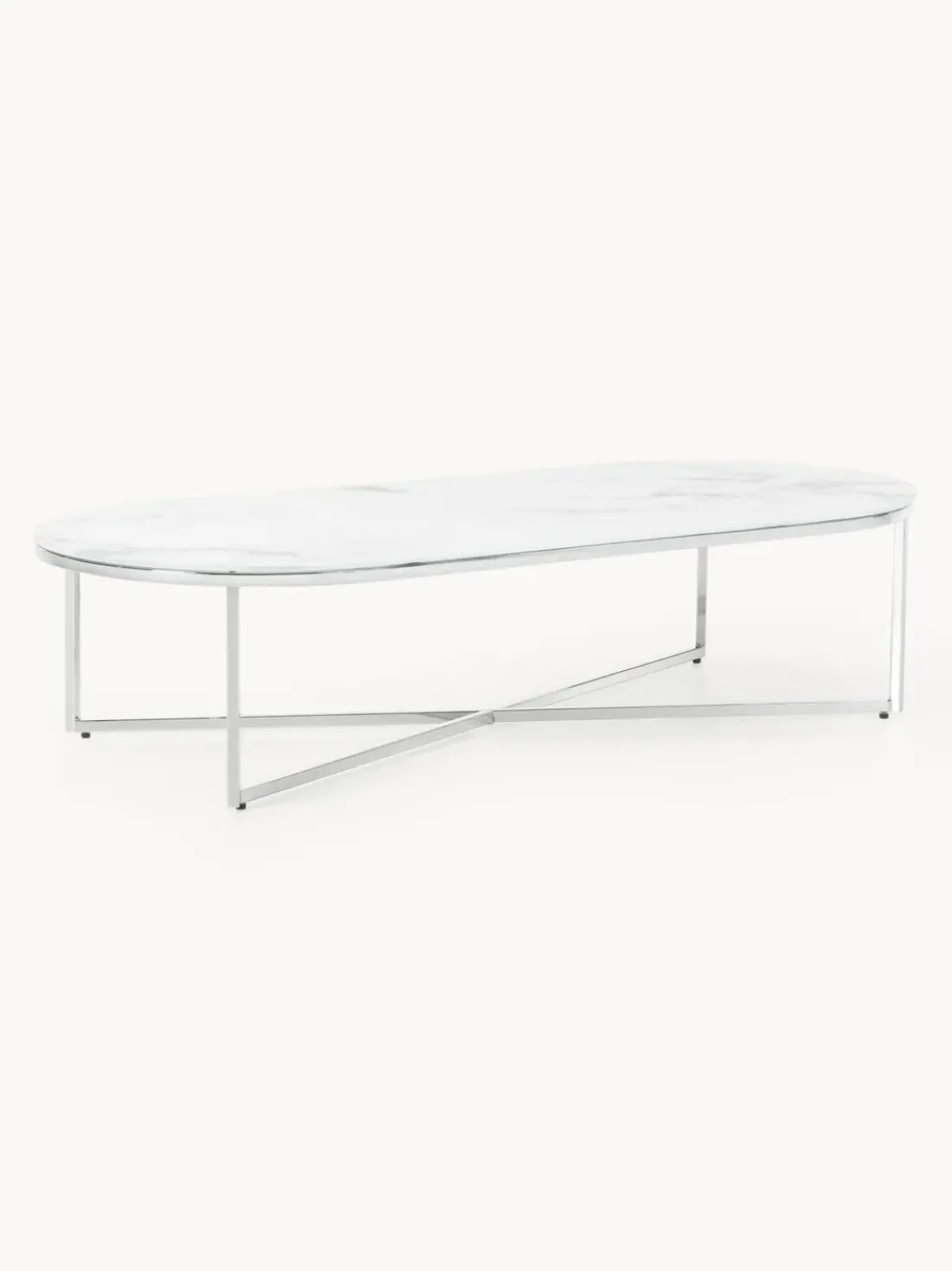 Mesa de centro ovalada con tablero de vidrio en look mármol Antigua