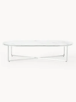 Mesa de centro ovalada con tablero de vidrio en look mármol Antigua
