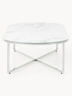 Mesa de centro ovalada con tablero de vidrio en look mármol Antigua