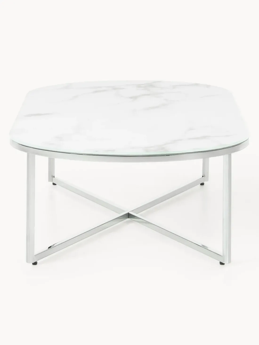 Mesa de centro ovalada con tablero de vidrio en look mármol Antigua
