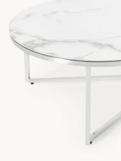 Mesa de centro ovalada con tablero de vidrio en look mármol Antigua