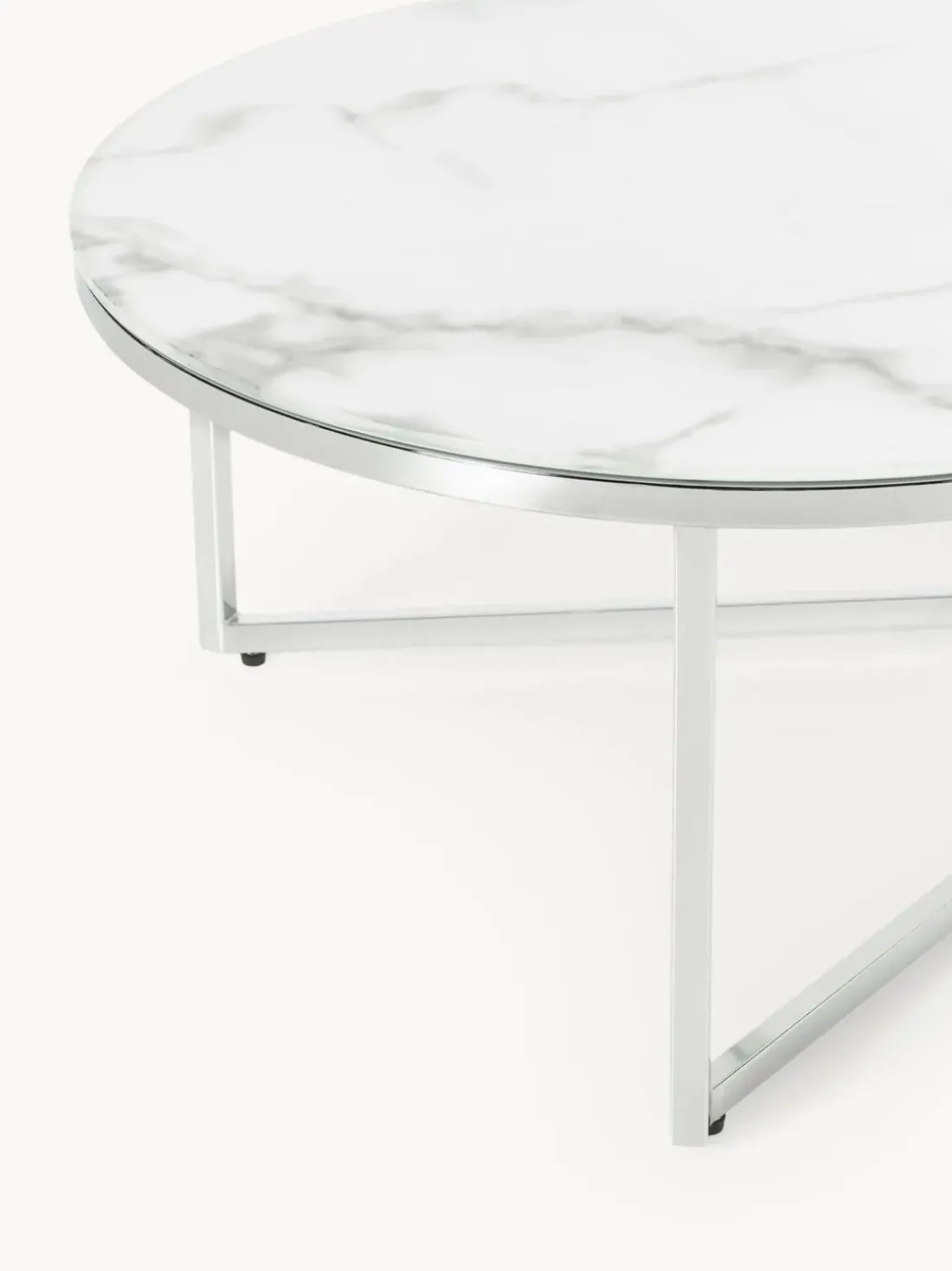 Mesa de centro ovalada con tablero de vidrio en look mármol Antigua