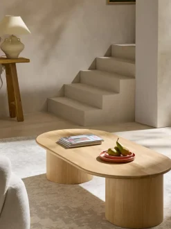 Mesa de centro ovalada de madera de roble Didi