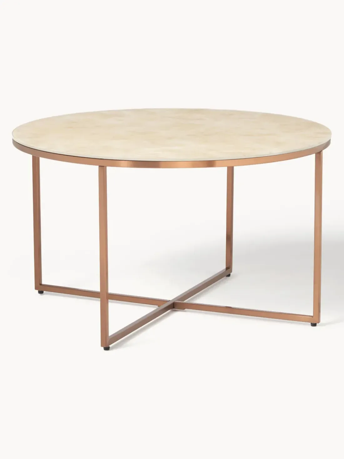 Mesa de centro redonda con tablero de vidrio en look mármol Antigua