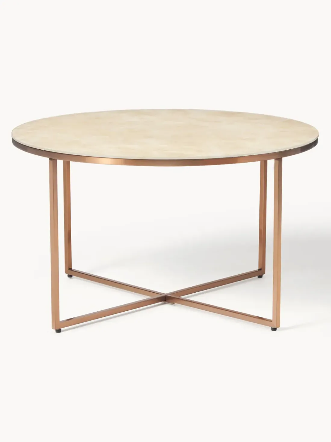Mesa de centro redonda con tablero de vidrio en look mármol Antigua