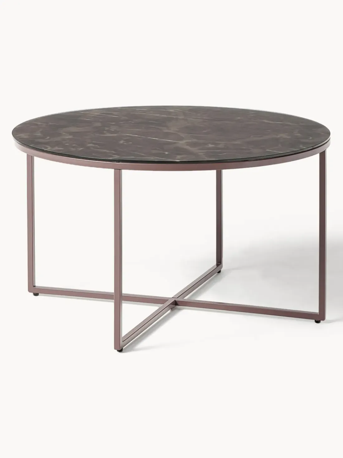 Mesa de centro redonda con tablero de vidrio en look mármol Antigua
