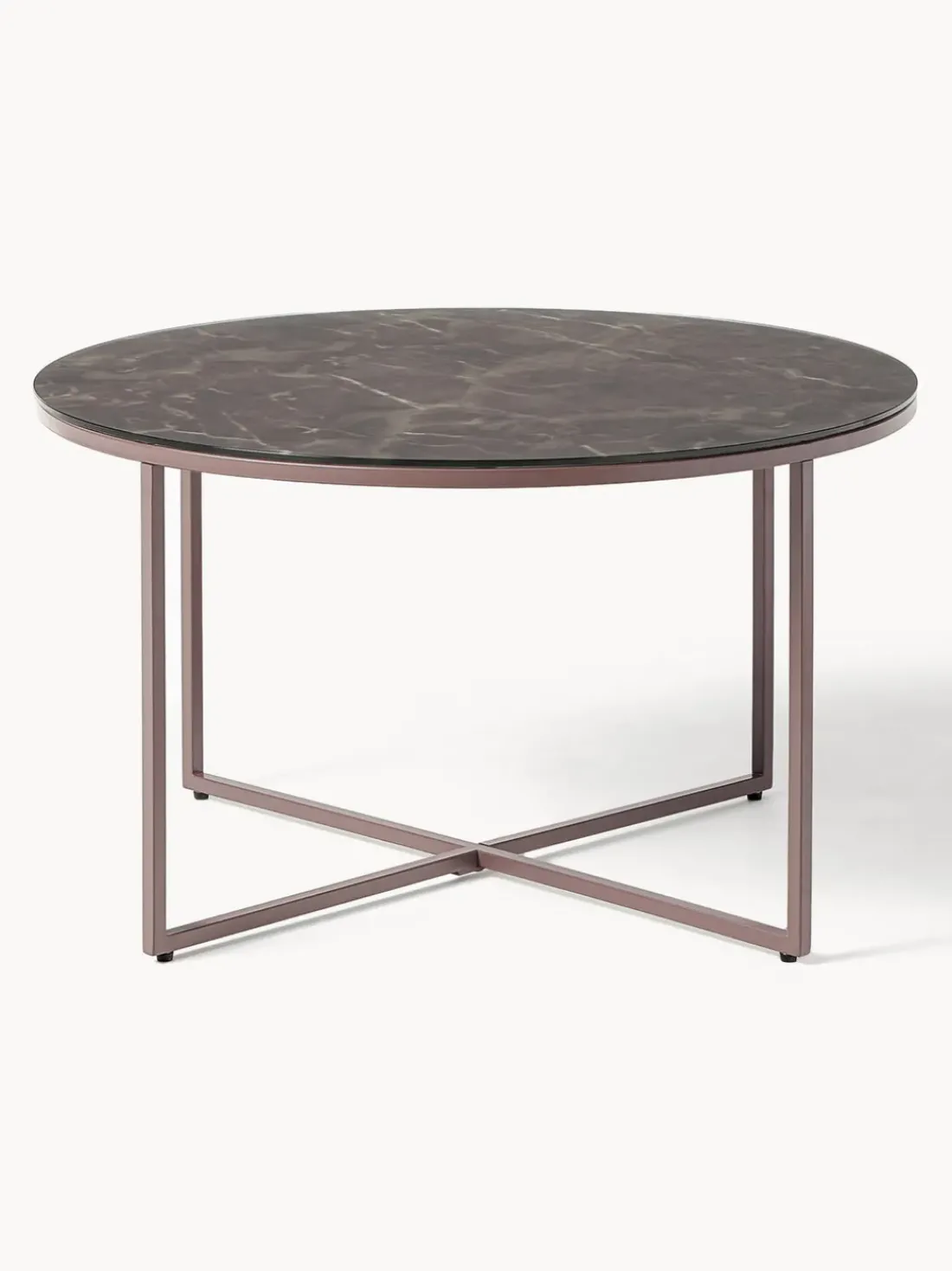 Mesa de centro redonda con tablero de vidrio en look mármol Antigua