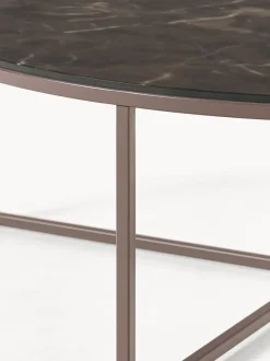 Mesa de centro redonda con tablero de vidrio en look mármol Antigua