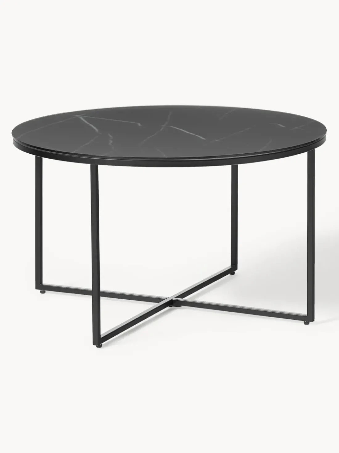 Mesa de centro redonda con tablero de vidrio en look mármol Antigua