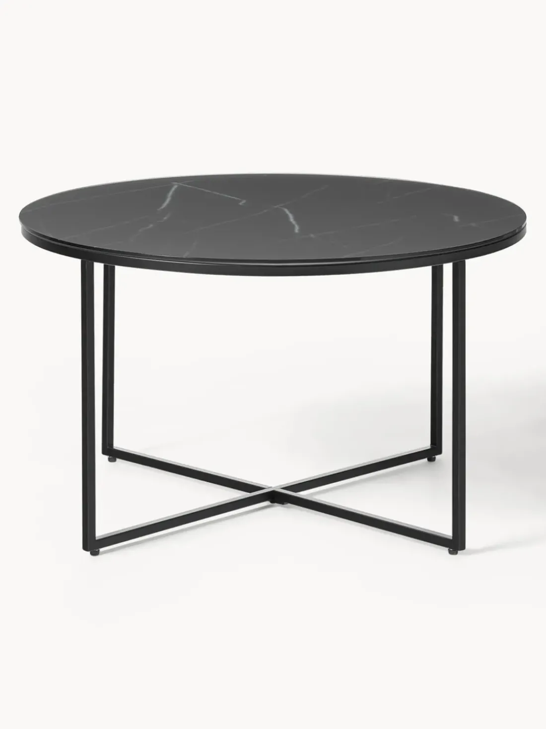 Mesa de centro redonda con tablero de vidrio en look mármol Antigua