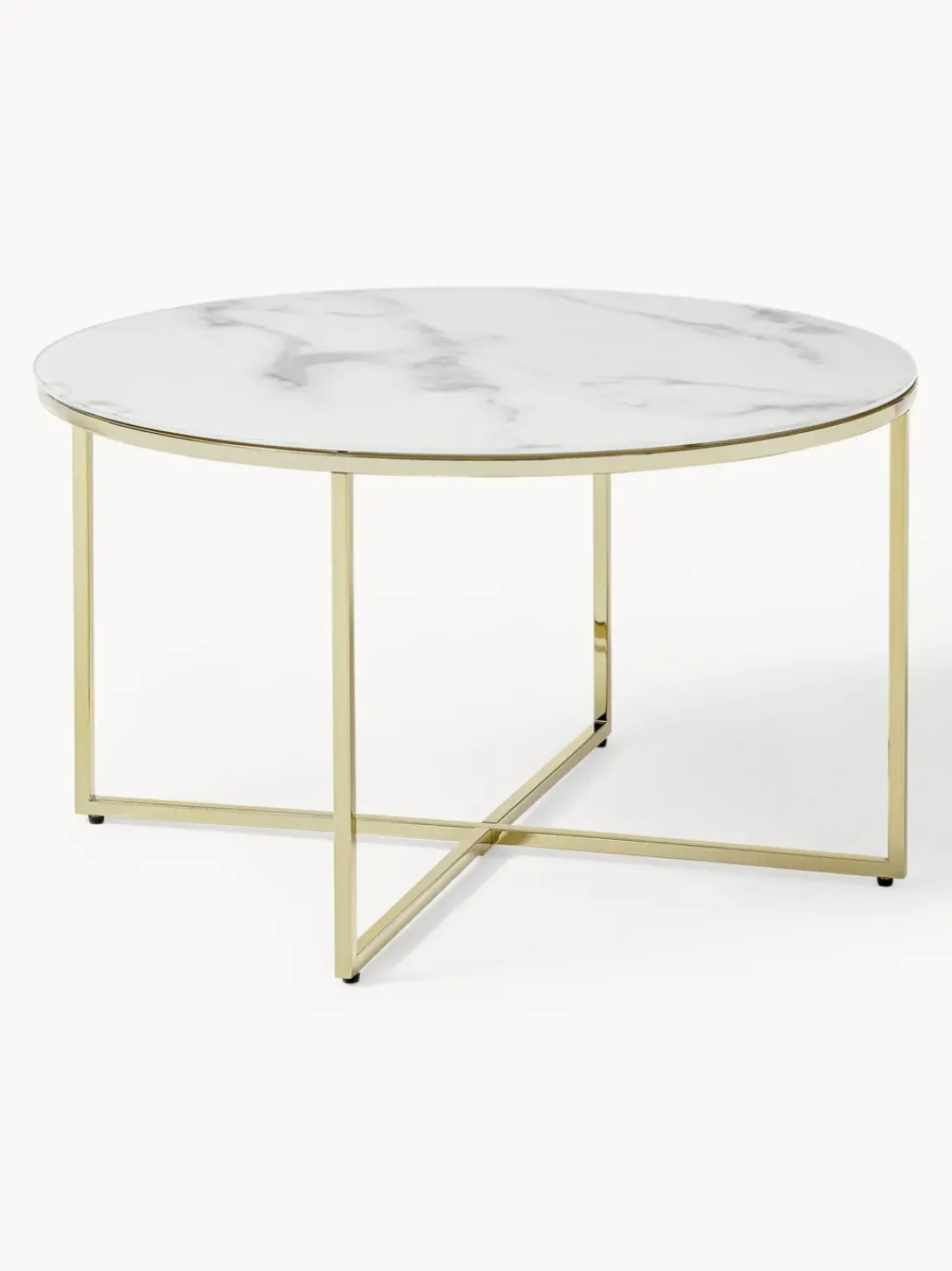 Mesa de centro redonda con tablero de vidrio en look mármol Antigua
