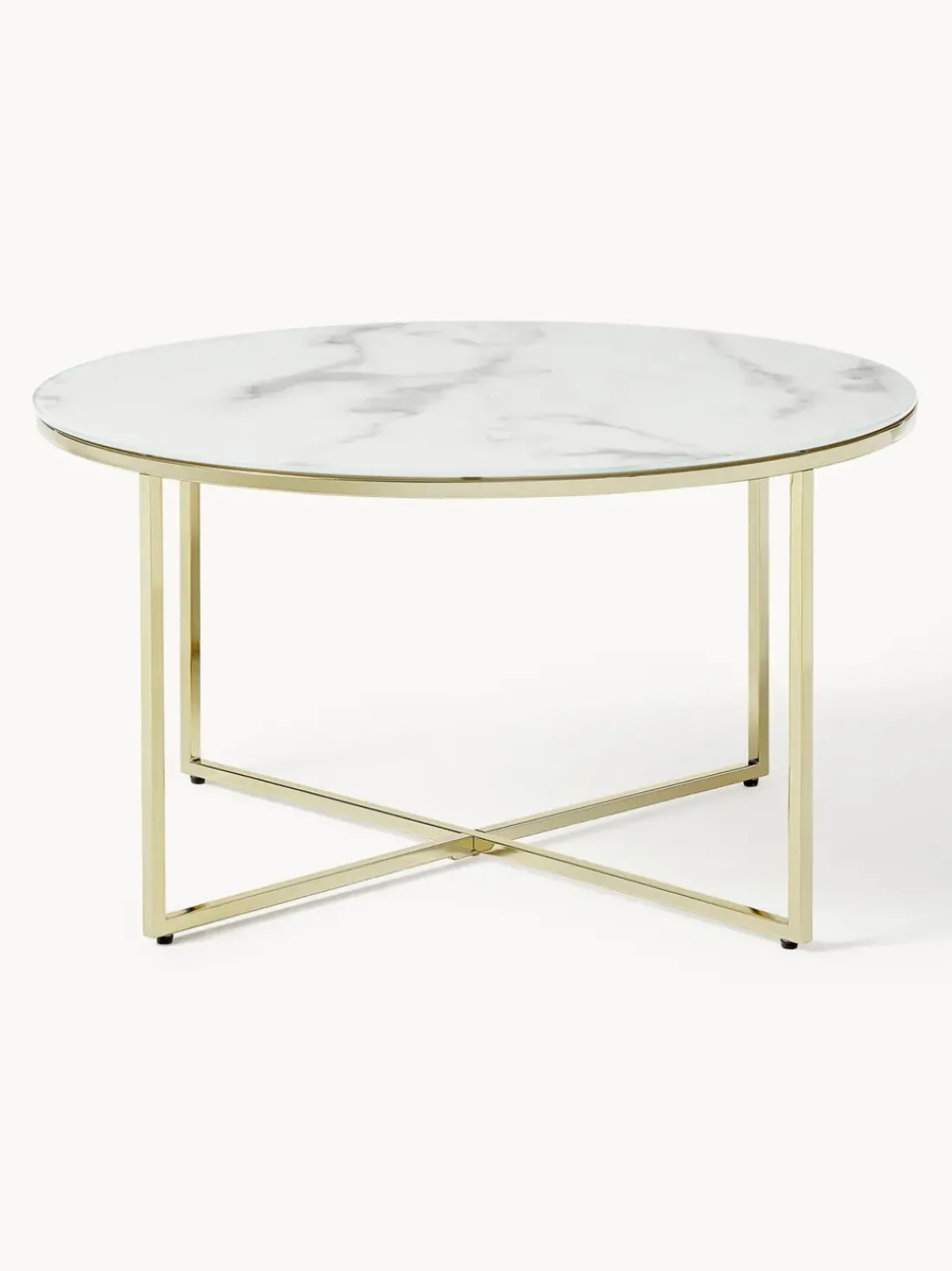 Mesa de centro redonda con tablero de vidrio en look mármol Antigua